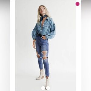 NWT!! Free People - Phoenix High-Rise Ripped Skinny Jeans - Navy - Size 24